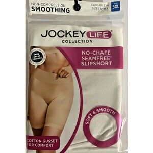 Jockey Life Slipshort Size 5XL White No Chafe  Seam Free Smoothing Cotton Gusset